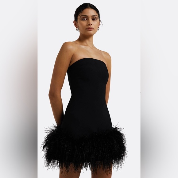 SAFIYAA Rowan Black Ostrich Feather-Trimmed Short Dress Size US 8 $1925 NWT - Picture 1 of 12